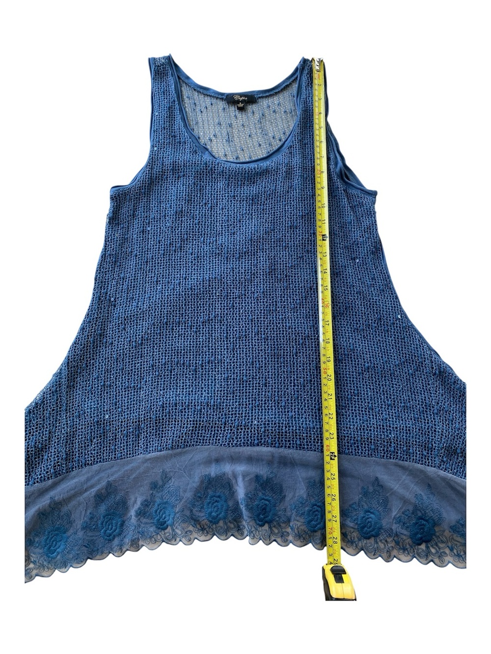 Cupio Blue Crochet Lace Hem Sleeveless Tunic Tank Top Size Small Boho Festival - Picture 5 of 7